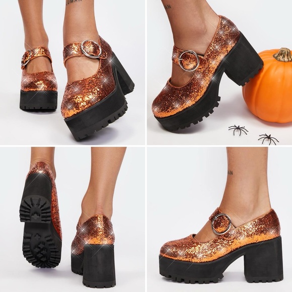 GLITTER SPARKLE DAMNATION PLATFORM MARY JANES SZ 9 - Picture 2 of 7